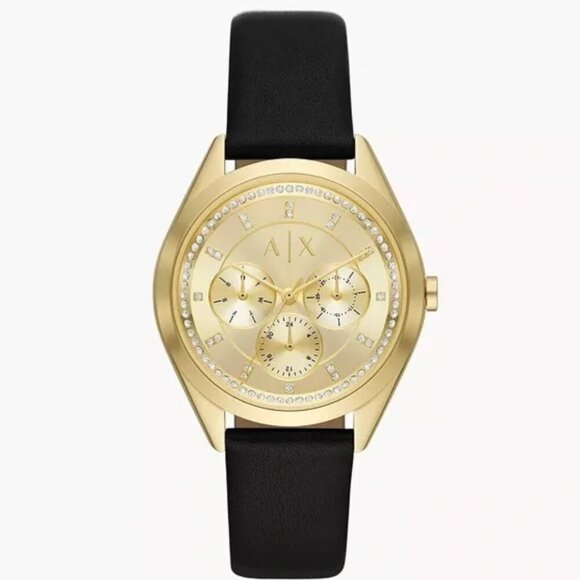 NWT Armani Exchange Multifunction Black Leather Watch - Picture 1 of 9